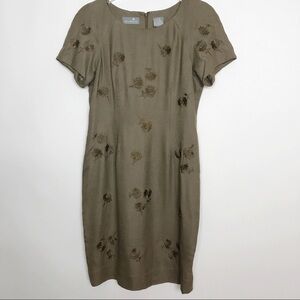 Liz Claiborne tan embroidered rayon career dress 8
